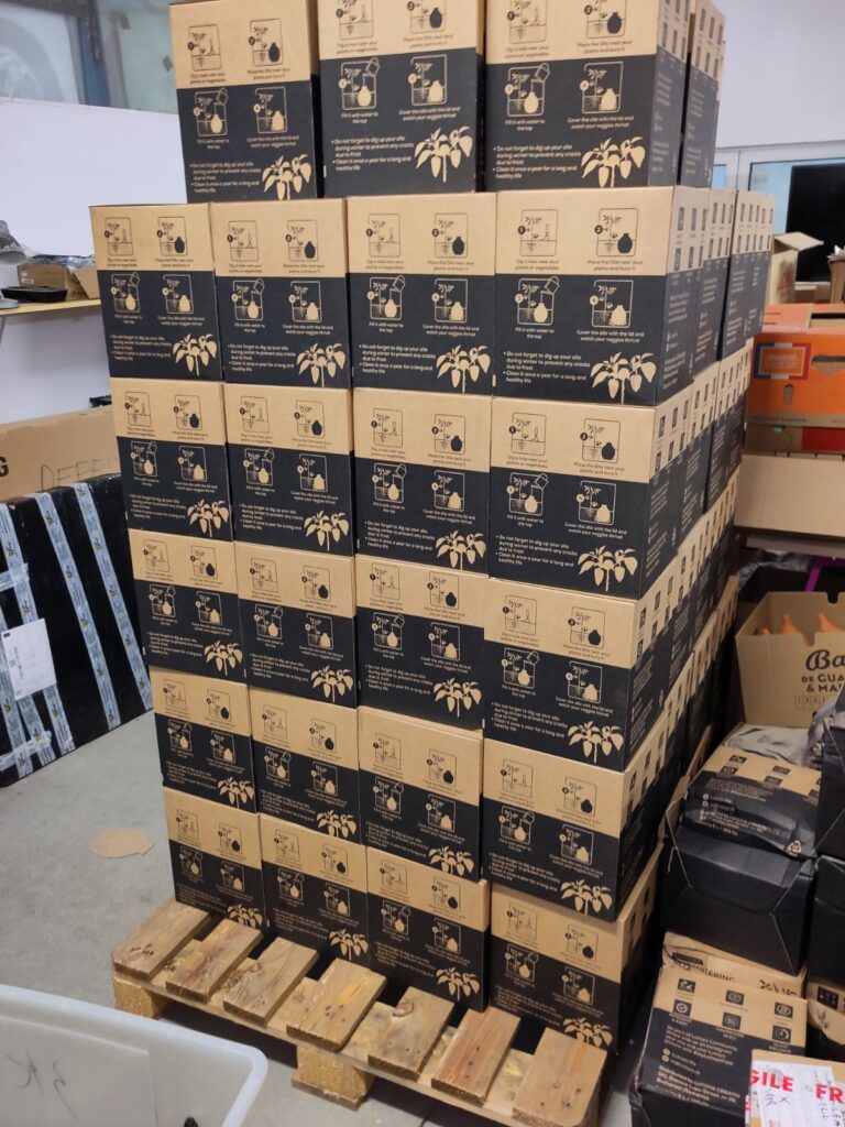 Stacked Lutoya pallets — professional delivery for corporate partners